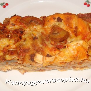 Gombás húsos rakott tészta