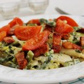 Zöldbabos penne császárszalonnával